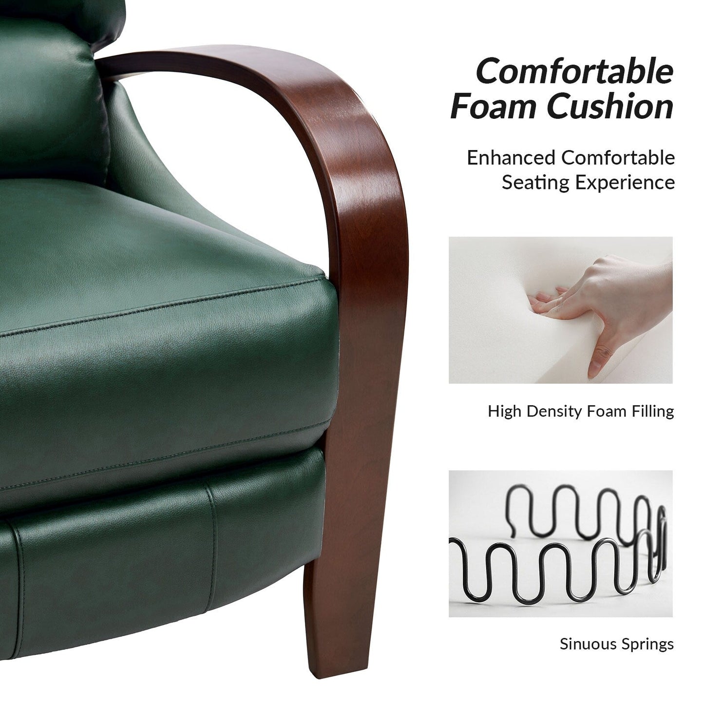 Alex Mid-century Modern Cigar Genuine Leather Manual Recliner with Wooden Curved Arms, Set of 2