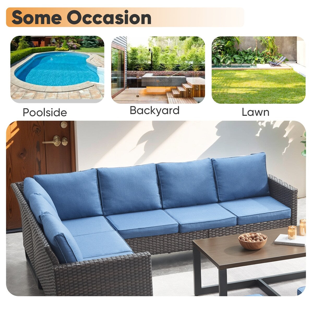 All-Weather Rattan Sectional Sofa Conversation Set with Cushion