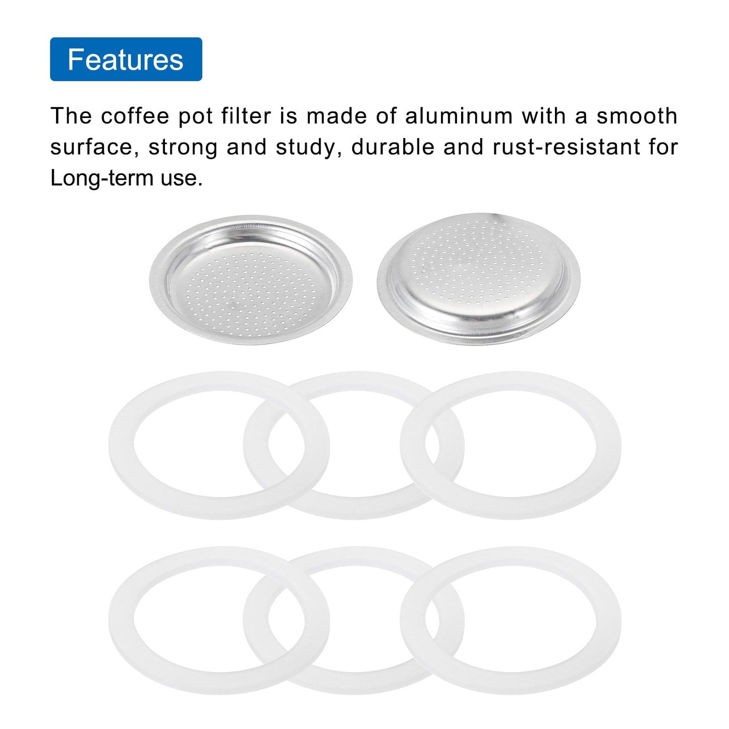 Aluminium Filter Replacement 50x41x5mm for 2-Cup Use Mocha Coffee Maker Pot - Silver