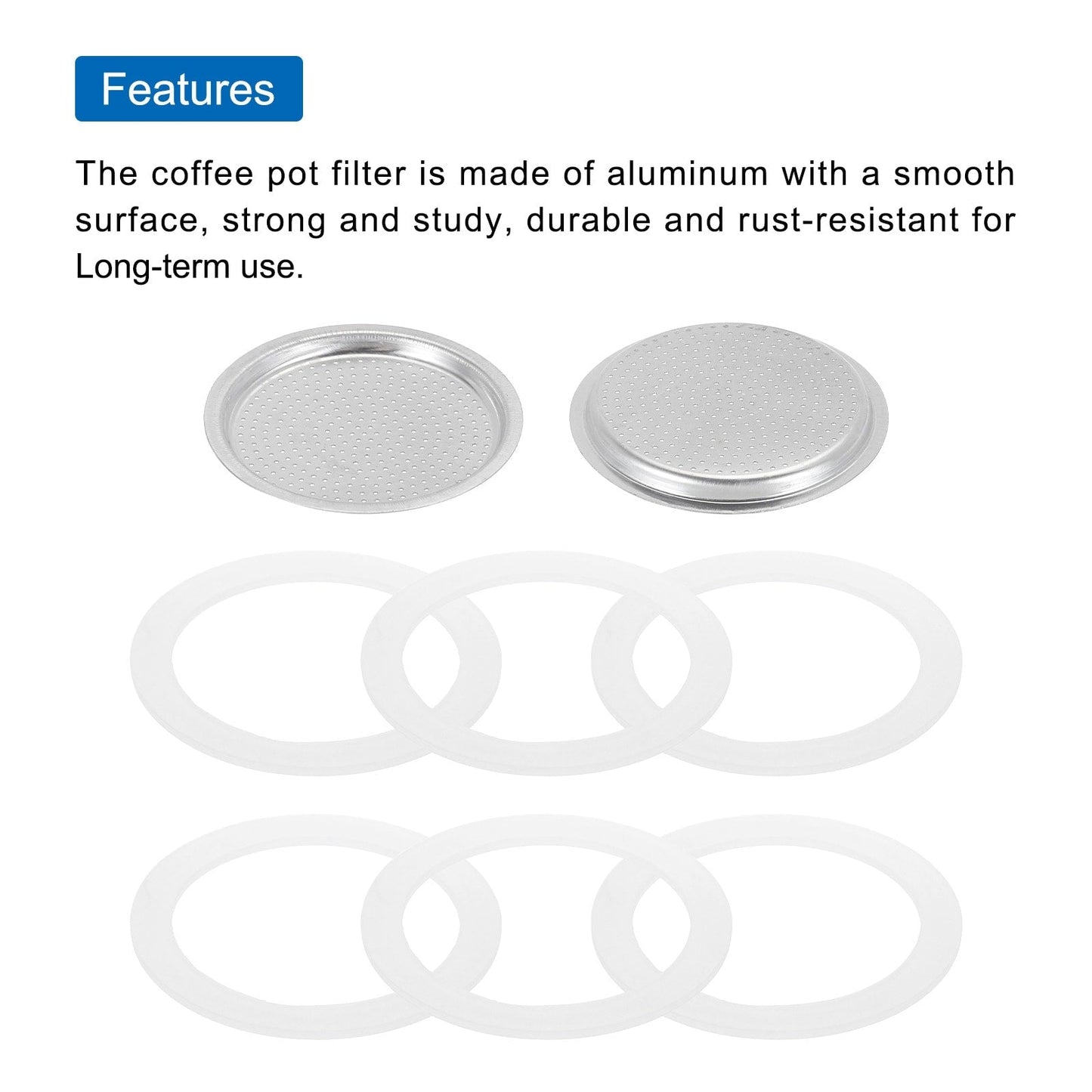 Aluminium Filter Replacement 56x49x4mm for 3-Cup Use Mocha Coffee Maker Pot - Silver