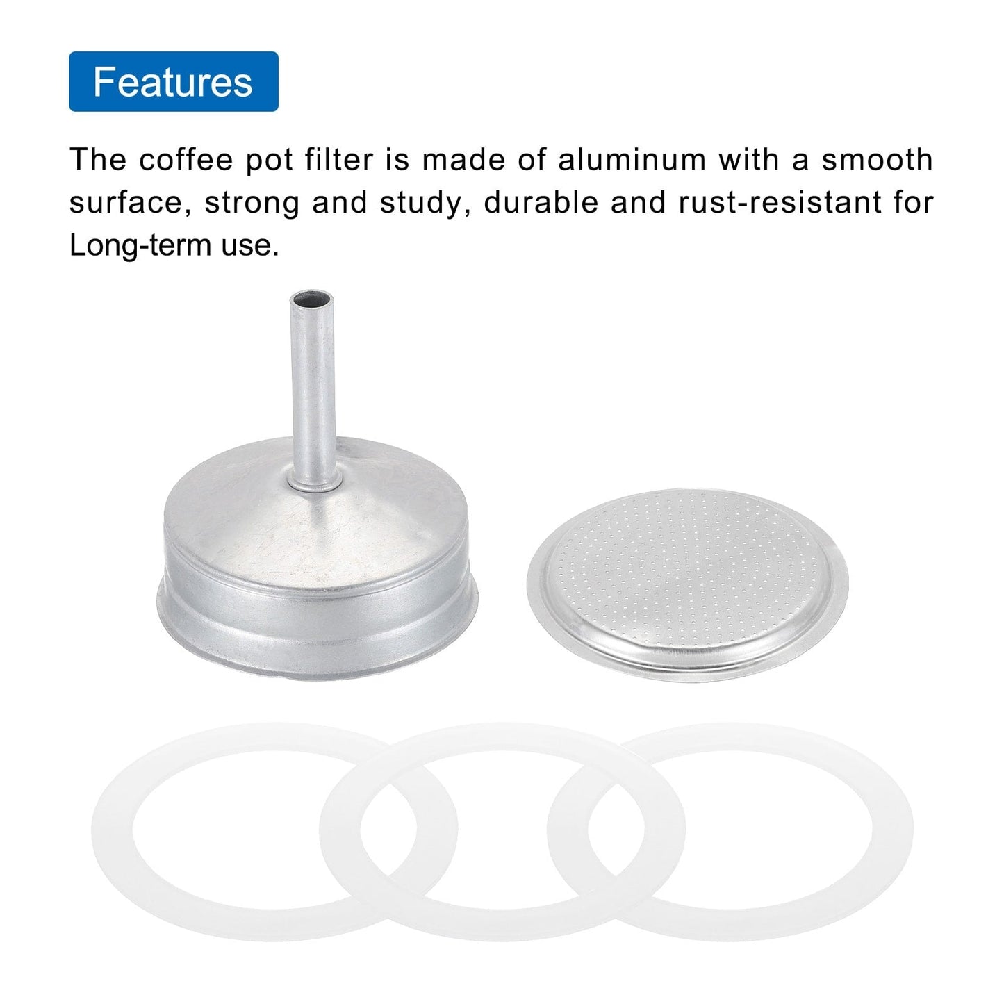 Aluminium Filter Replacement,74x64x4.5mm for 9-Cup Use Mocha Coffee Maker Pot - Silver