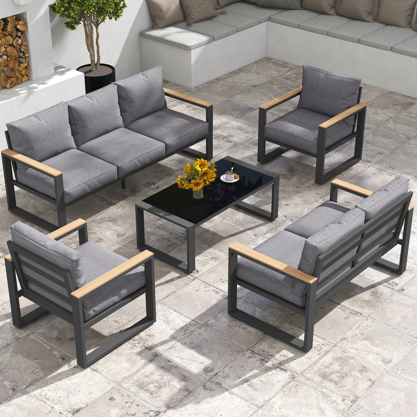 Aluminum Patio Furniture Set 5 Piece Outdoor Conversation Set with Coffee Table