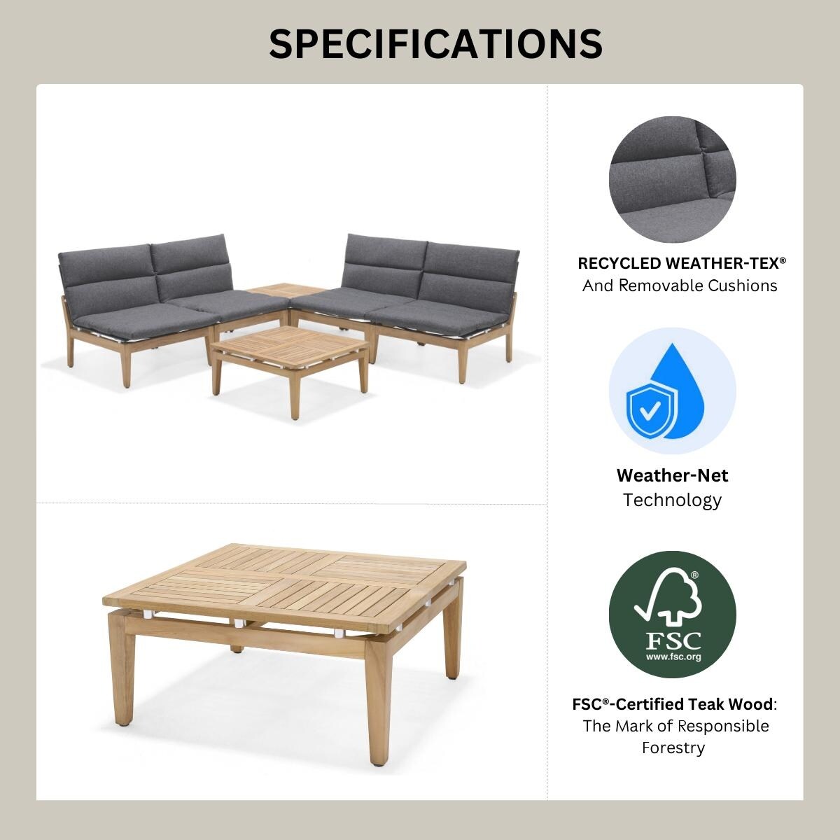 Amazonia Arnhou 6pc Outdoor Patio FSC Teak Seating Set