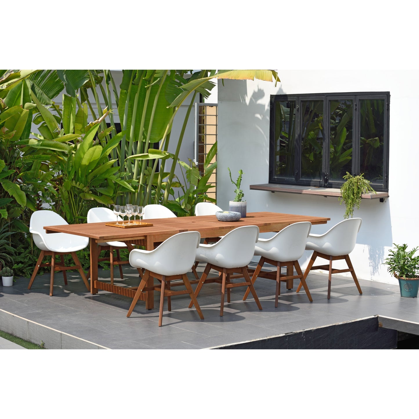 Amazonia Deluxe Hawaii Wood/ Resin 9-piece Rectangular Patio Dining Set