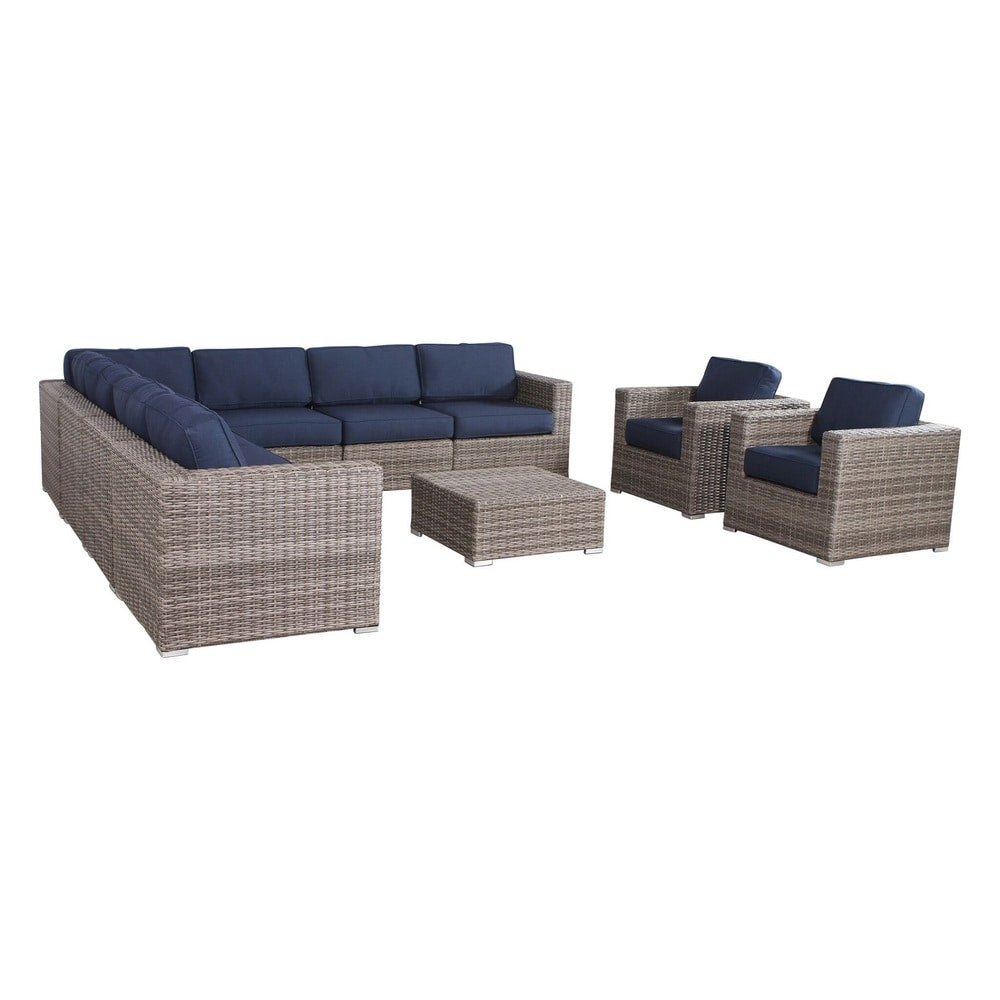 LSI Outdoor 10 piece Sunbrella Navyblue Sofa Set With Cushions