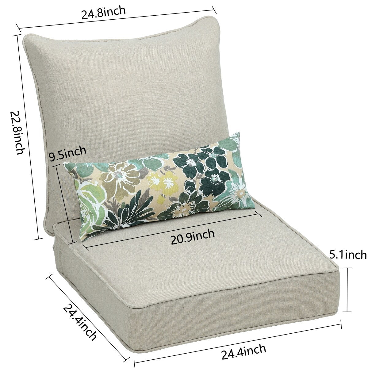 Aoodor 24 x 24 Patio Furniture Outdoor Deep Seat Cushions Set of 2