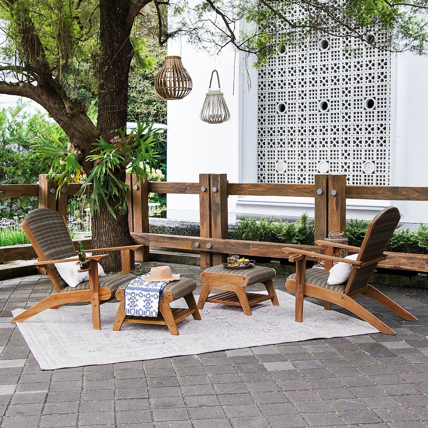 Cambridge Casual Auburn Set of 4 Upholstered Teak Outdoor Adirondack Chair Set