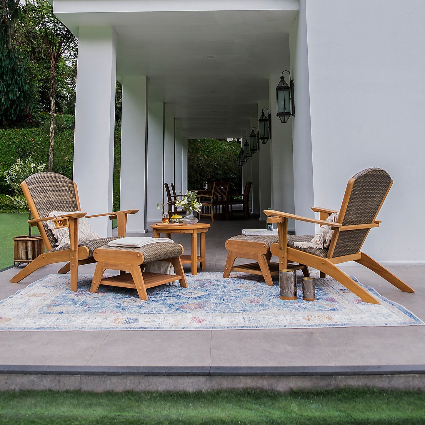 Cambridge Casual Auburn Set of 5 Upholstered Teak Outdoor Adirondack Chair Set