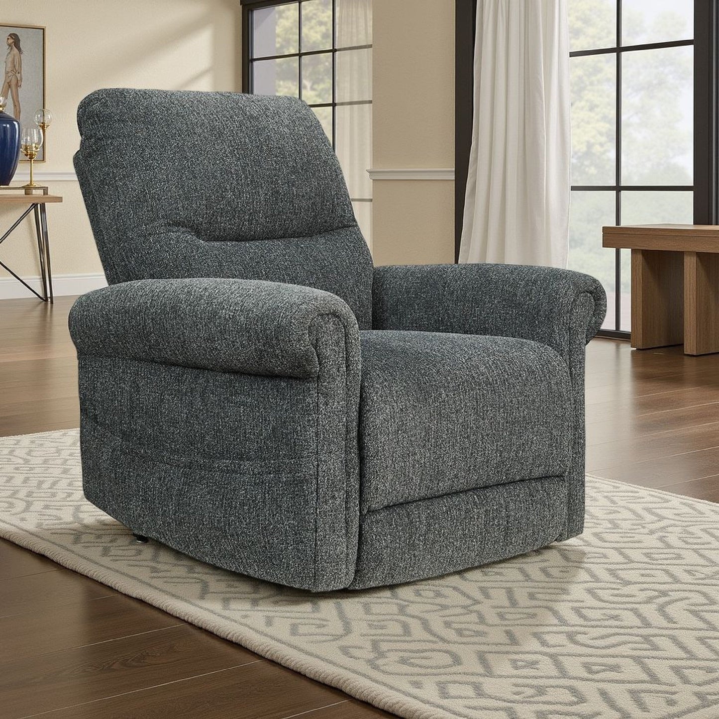 Auro Power Lift Recliner Chair, Heat, Massage, 39 Inch, Gray Polyester