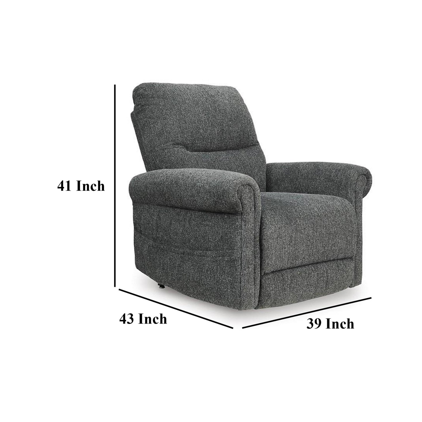 Auro Power Lift Recliner Chair, Heat, Massage, 39 Inch, Gray Polyester