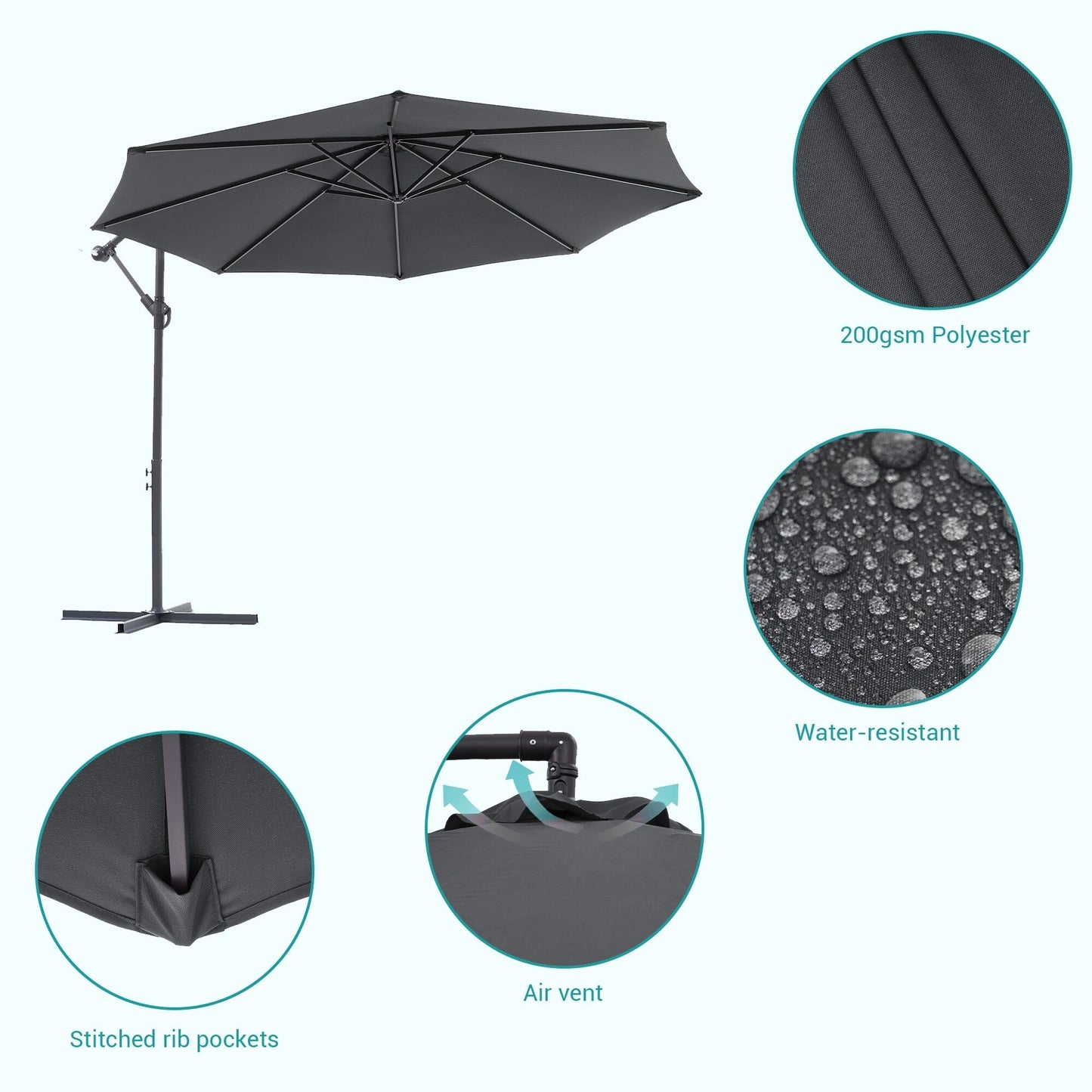 BONOSUKI 10ft Patio Offset Umbrella Outdoor Hanging Umbrella