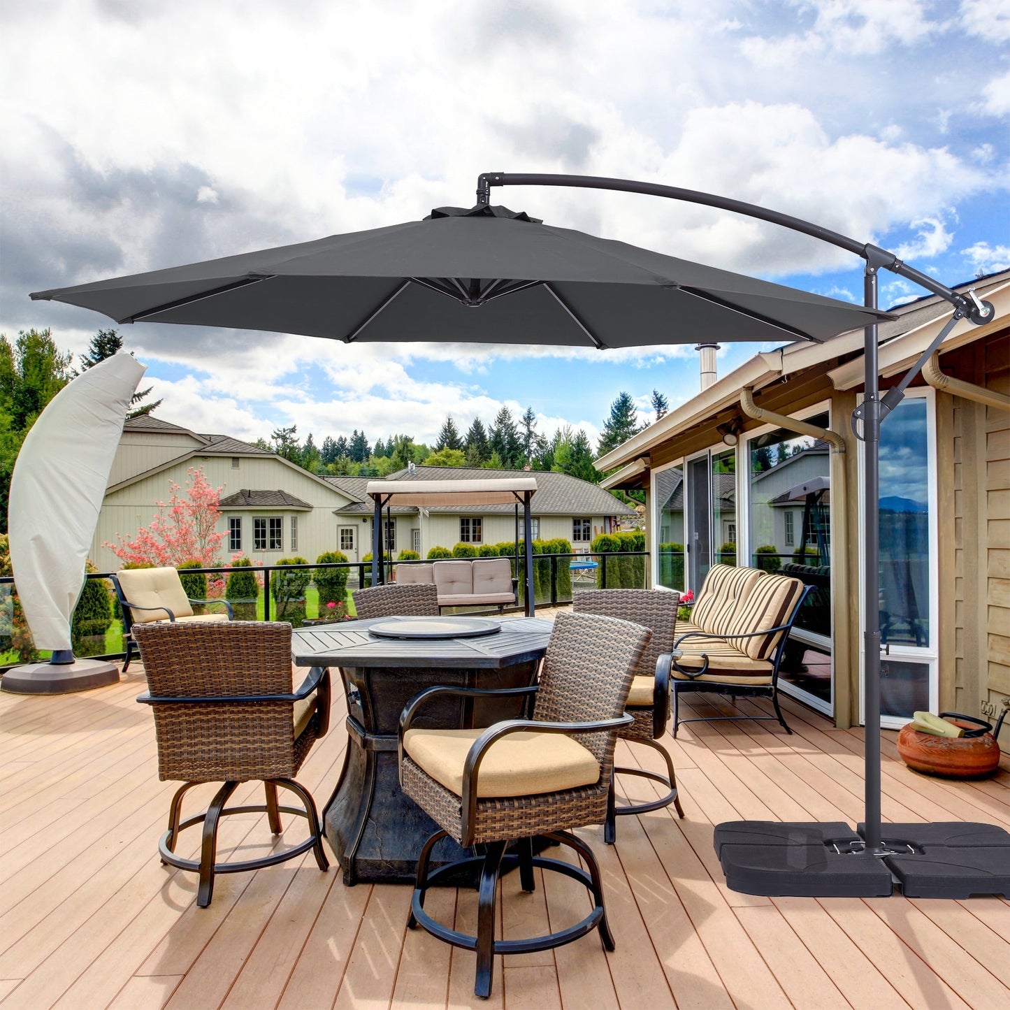 BONOSUKI 10ft Patio Offset Umbrella Outdoor Hanging Umbrella