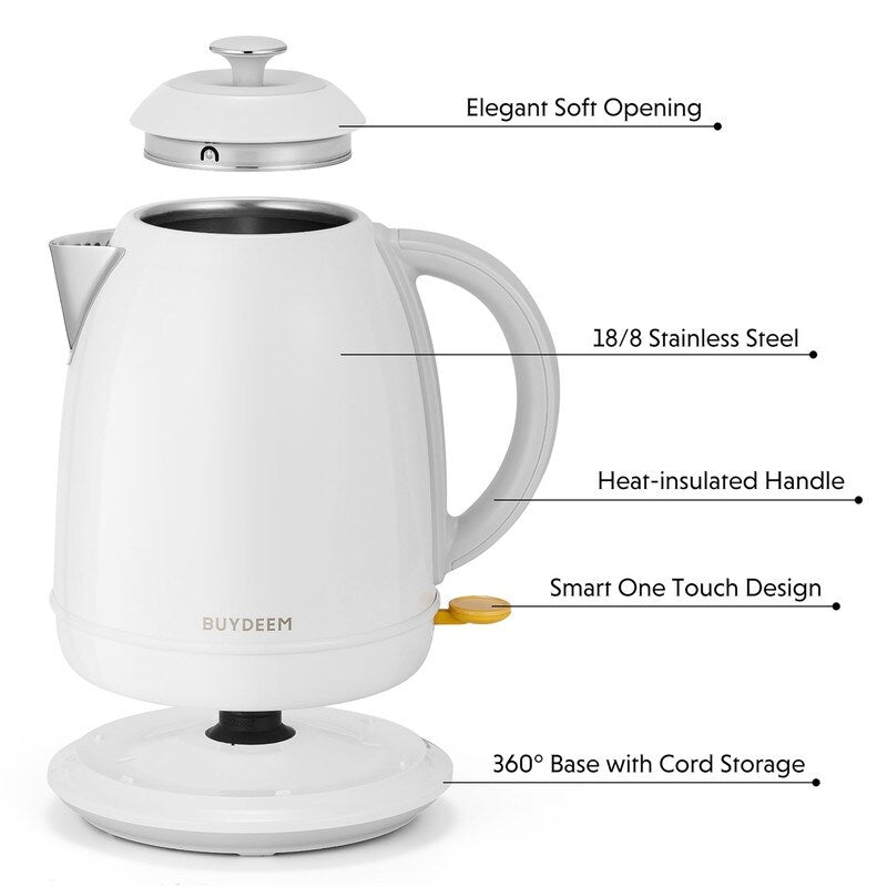 BUYDEEM 1.7L Stainless Steel Electric Tea Kettle with Auto Shut-Off and Boil Dry Protection