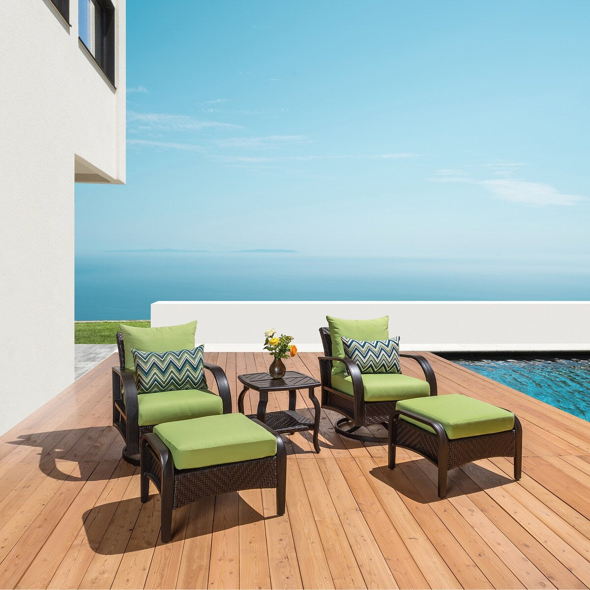 Barcelo 5 Piece Sunbrella Outdoor Patio Motion Club Chair & Ottoman Set