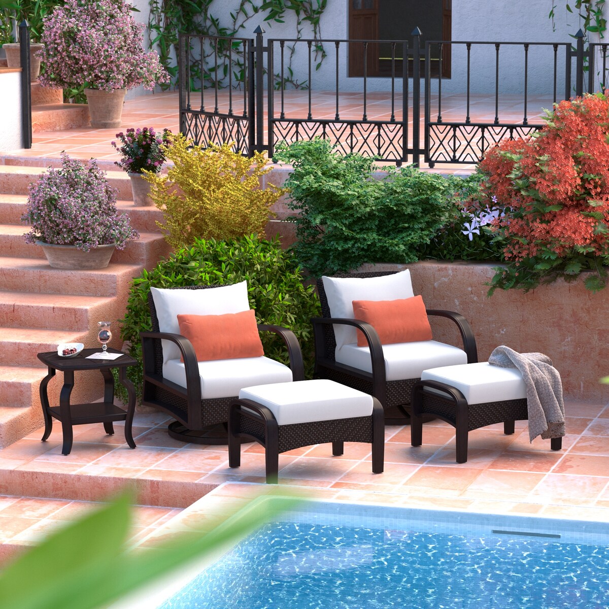 Barcelo 5 Piece Sunbrella Outdoor Patio Motion Club Chair & Ottoman Set