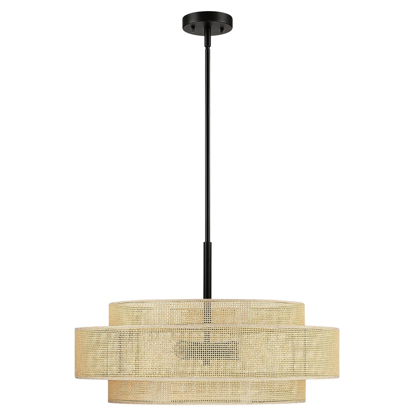 Bayou 5-Light Black Coastal Drum Chandelier with Double Rattan Shade - 24''W