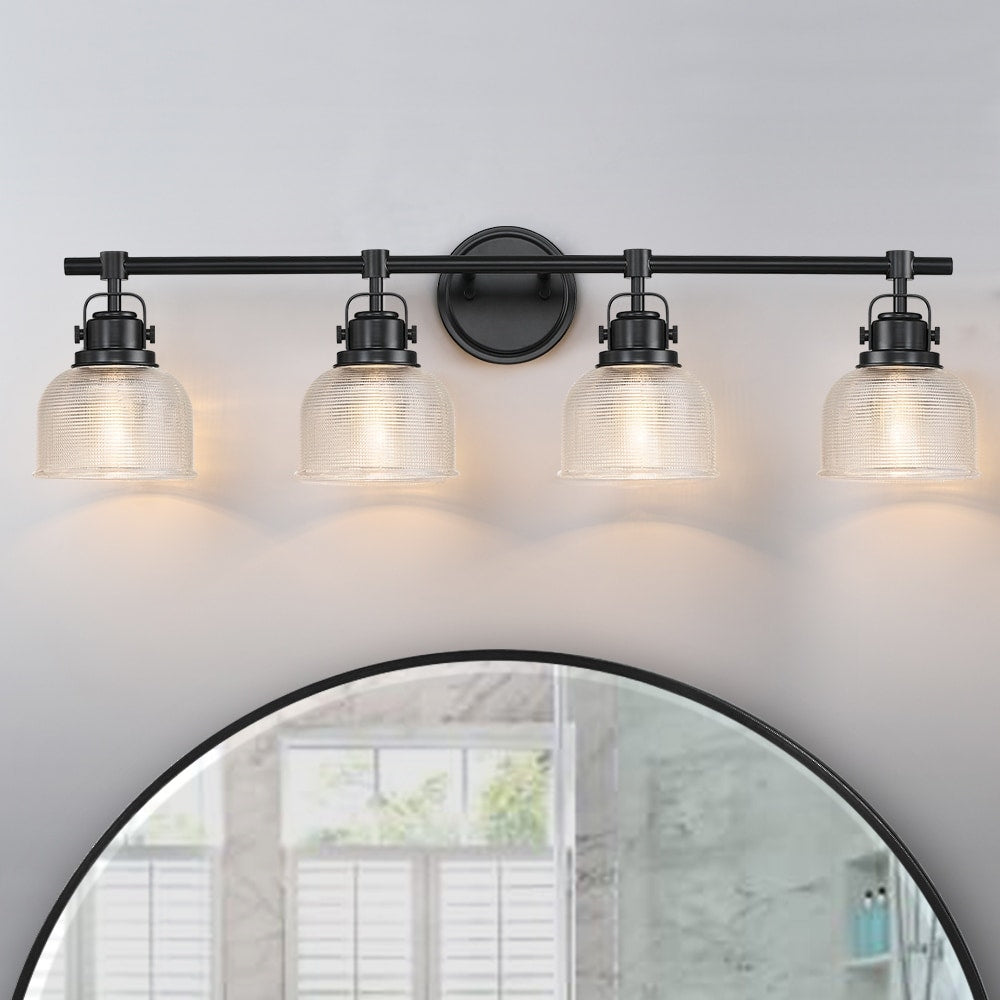 Black Bathroom Vanity Wall Light with Clear Prismatic Glass Shade
