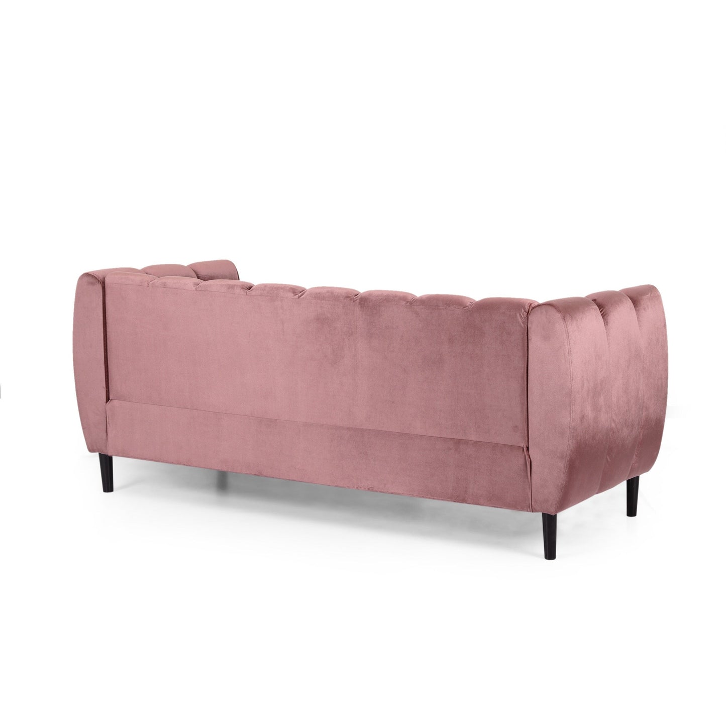 Blush 83.25 Velvet Channel Tufted 3-Seater Sofa with Birch Legs