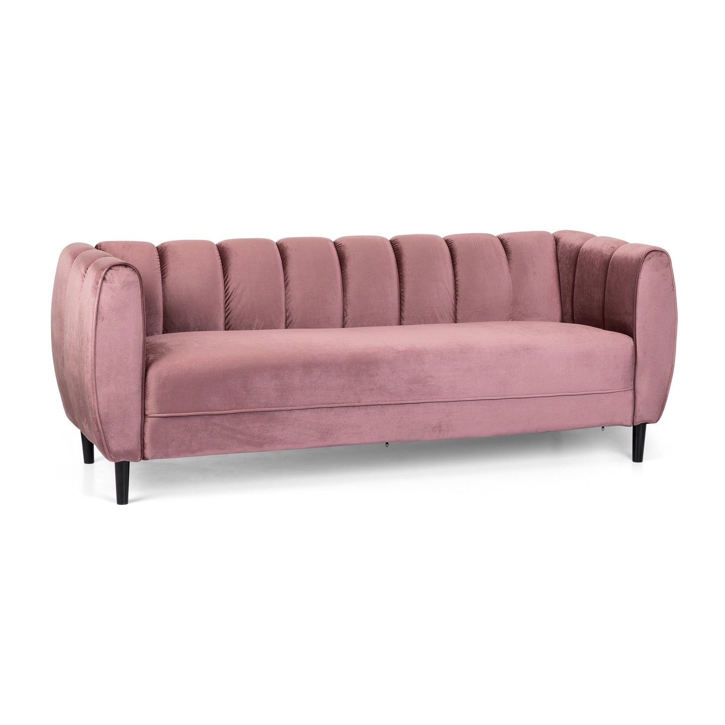 Blush 83.25 Velvet Channel Tufted 3-Seater Sofa with Birch Legs