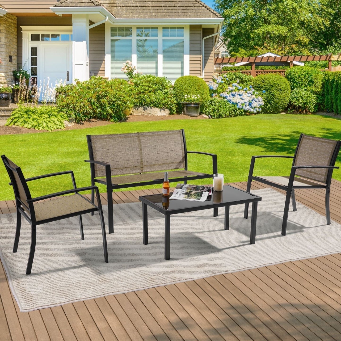 Bonosuki 4 Pieces Patio Furniture Sets Textilene Bistro Sets