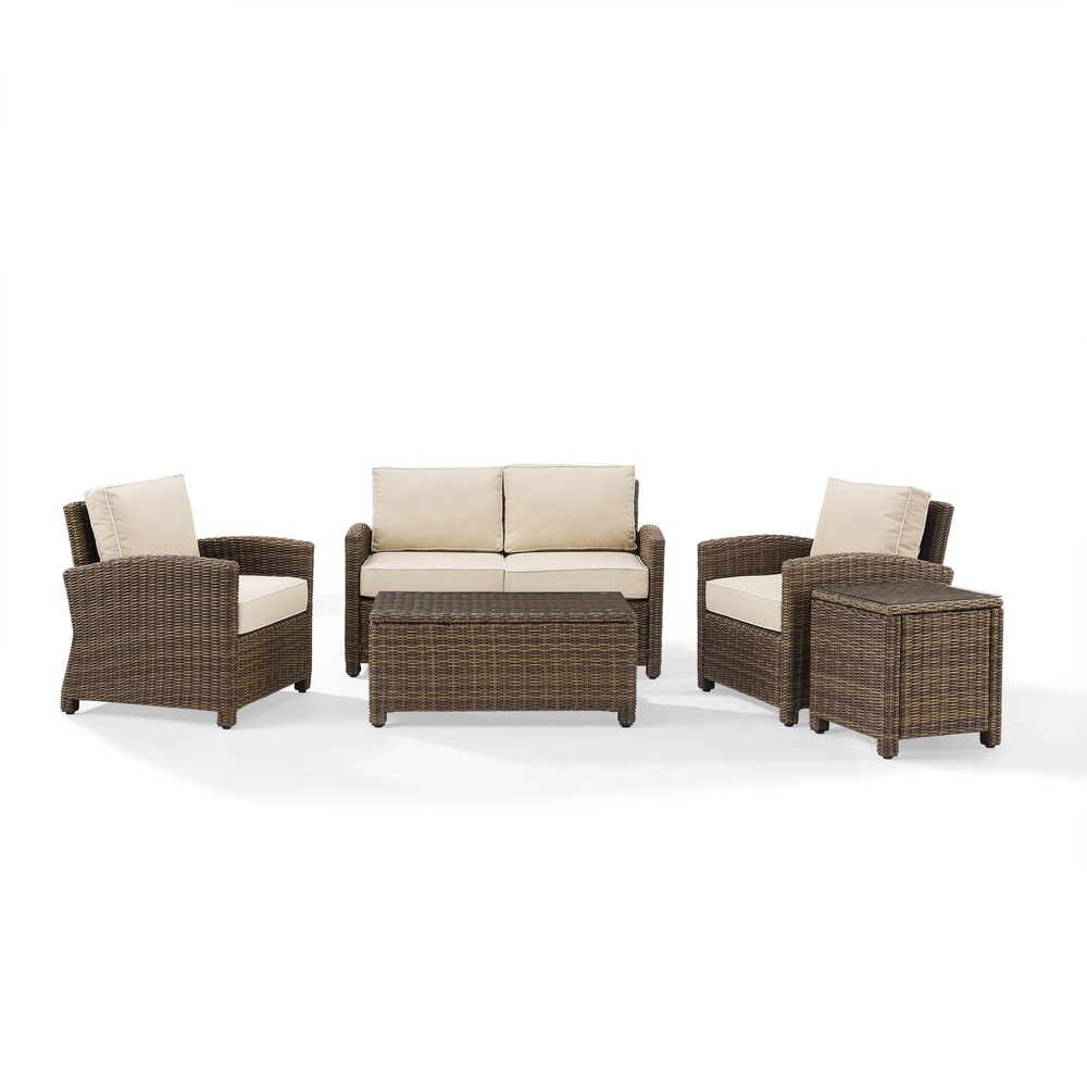 Crosley Bradenton 5-Piece Wicker Outdoor Loveseat Patio Furniture Set - 131.5 W x 93.75 D x 32.5 H