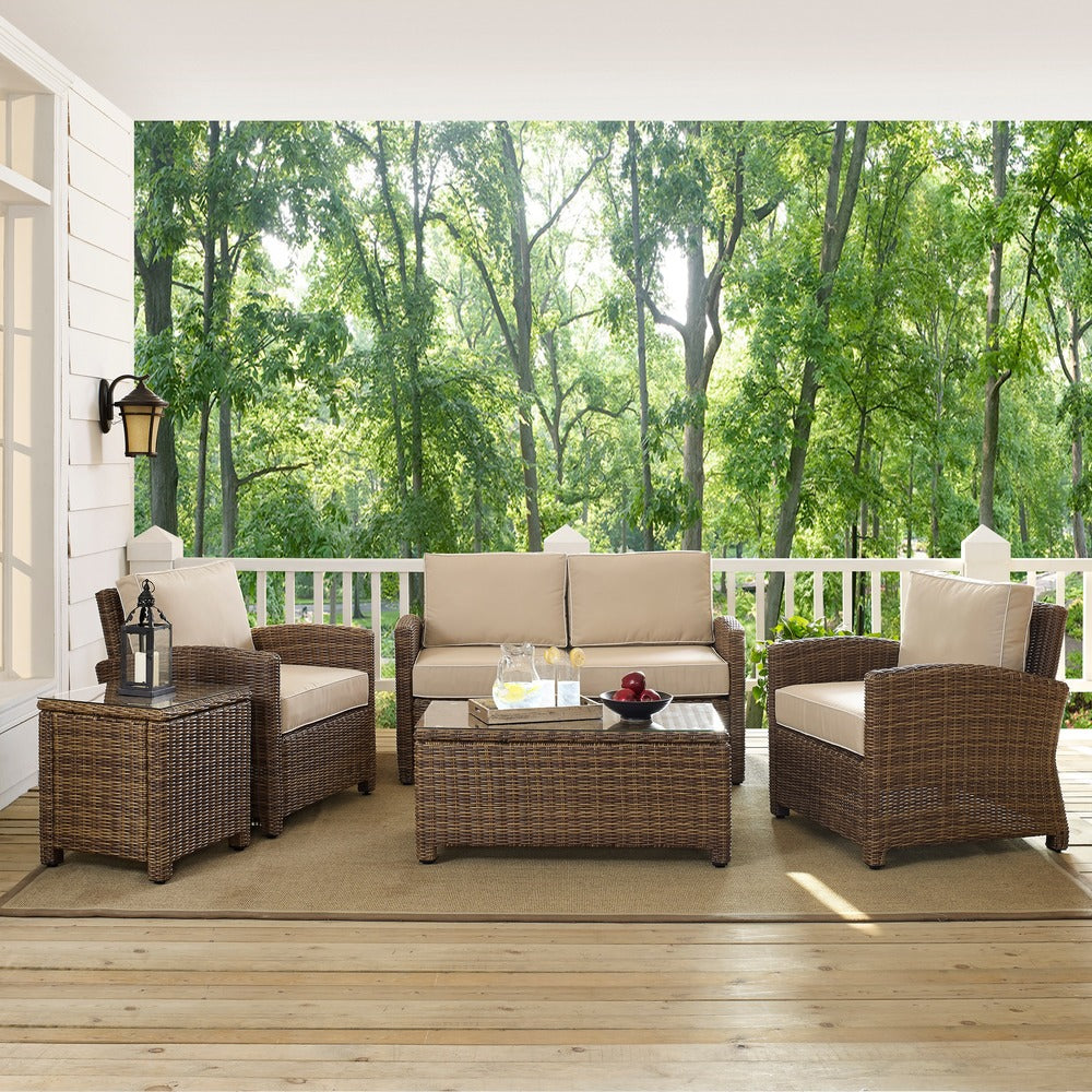 Crosley Bradenton 5-Piece Wicker Outdoor Loveseat Patio Furniture Set - 131.5 W x 93.75 D x 32.5 H