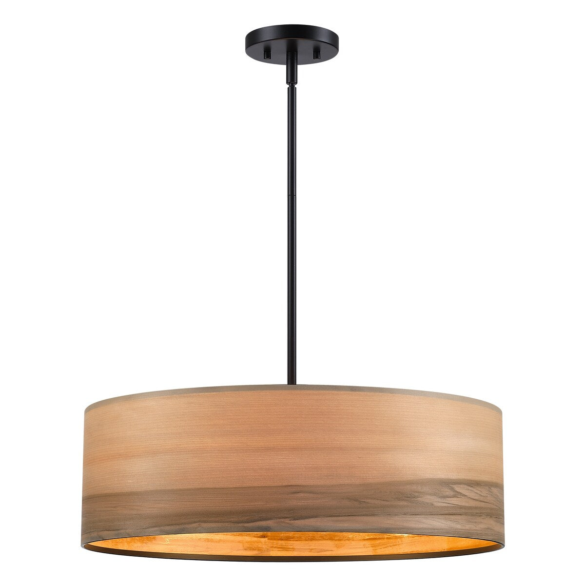 Breaux 4-Light Wood Veneer Drum Chandelier with Black Canopy - 22 in. W