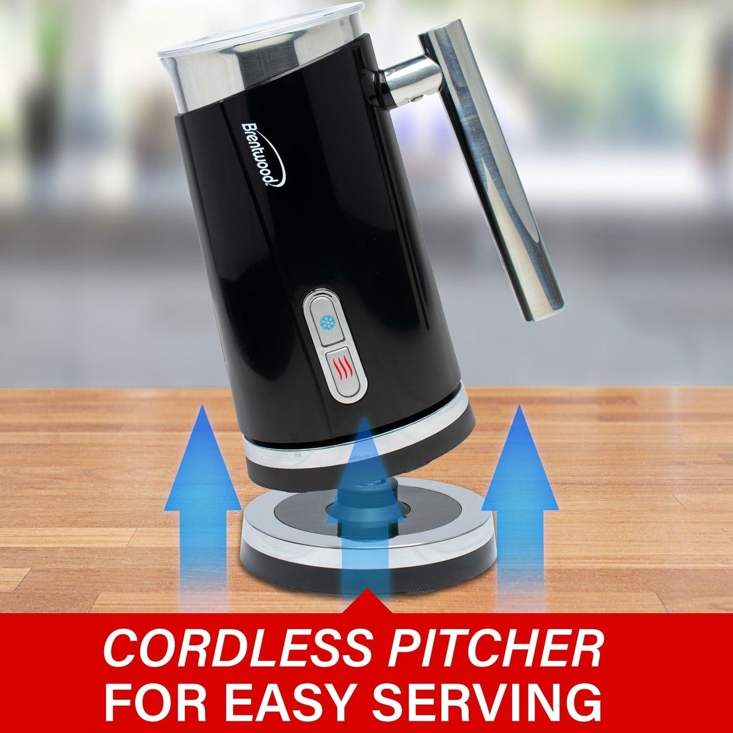 Brentwood GA-301BK 300ml (10oz) Cordless Electric Milk Frother & Warmer, Black