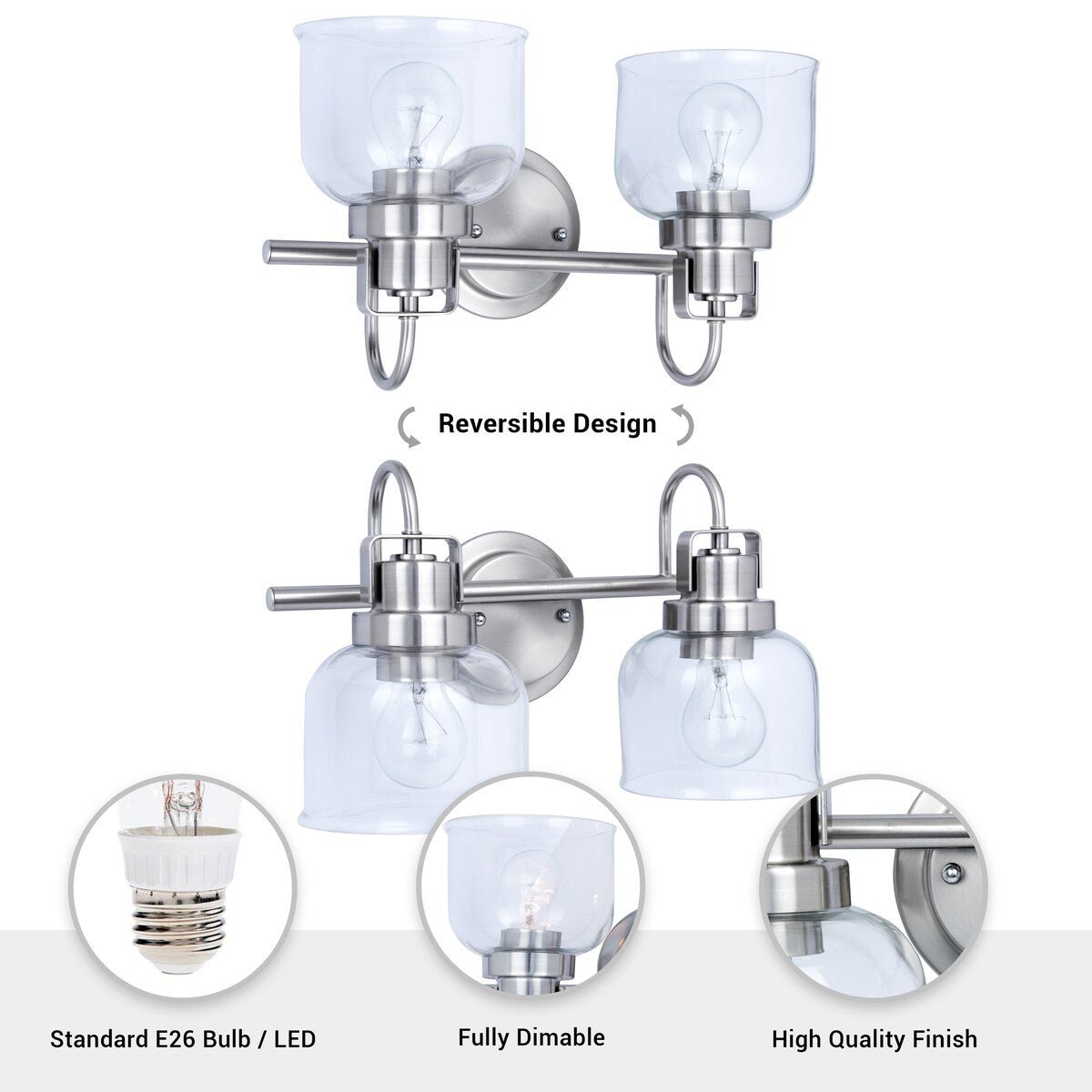 Brio Lighting Brighton Farmhouse 2-Light Dimmable Bathroom Vanity Light