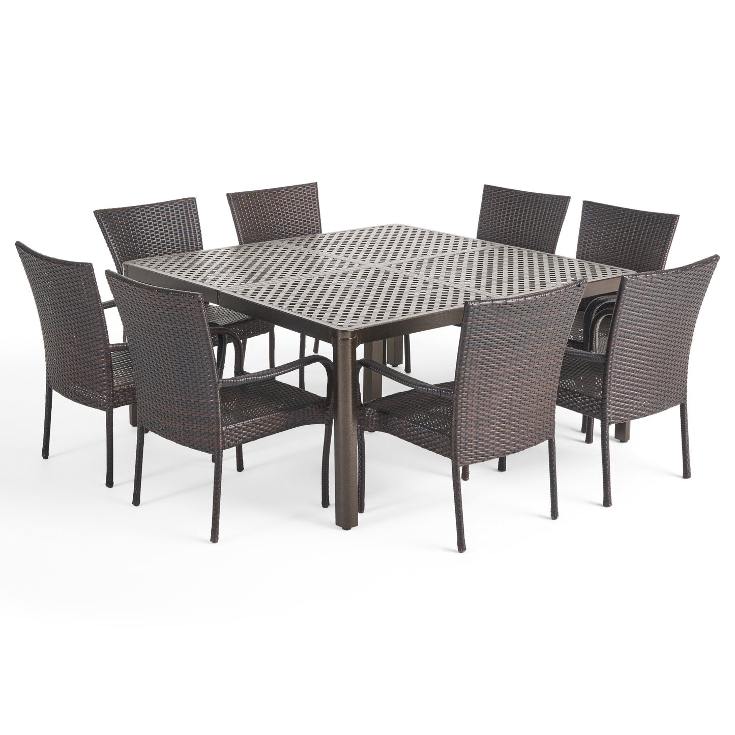 Bullpond Aluminum/ Brown Wicker 9-piece Outdoor Dining Set by Christopher Knight Home