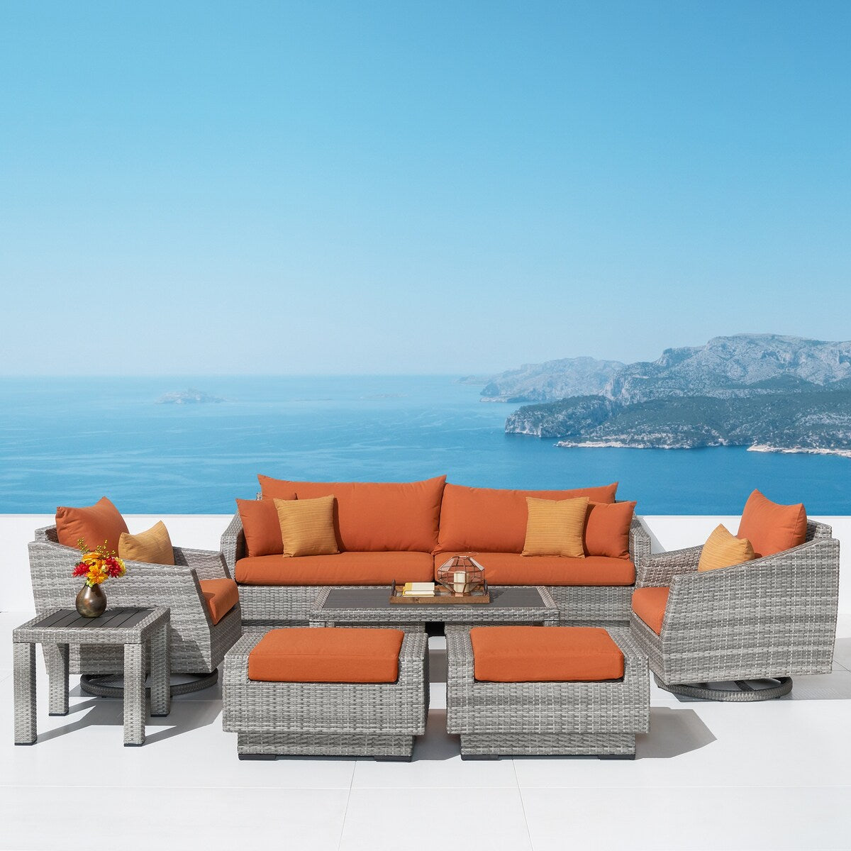 Cannes Deluxe 8 Piece Sunbrella Outdoor Patio Sofa & Club Chair Set