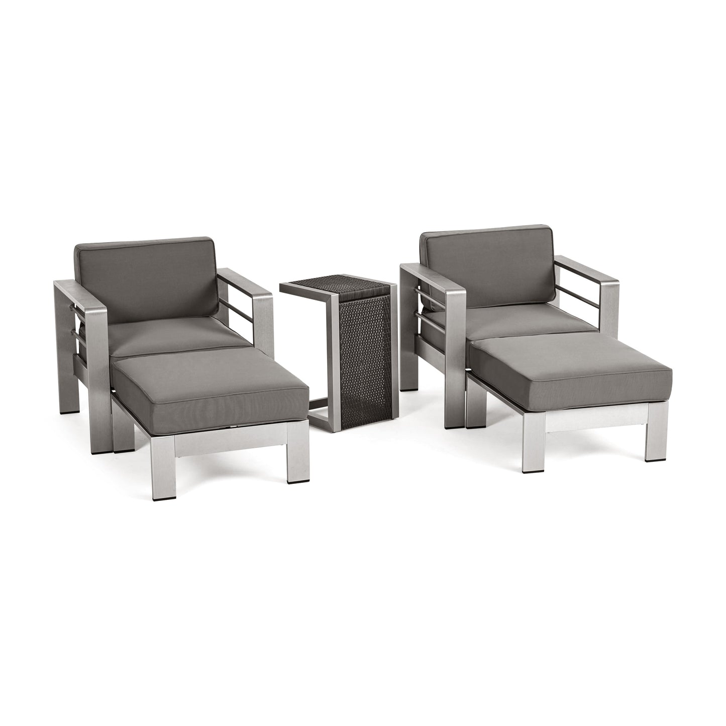 Cape Coral Outdoor 2-Seater Aluminum Club Chair Chat Set with Side Table and Ottoman by Christopher Knight Home