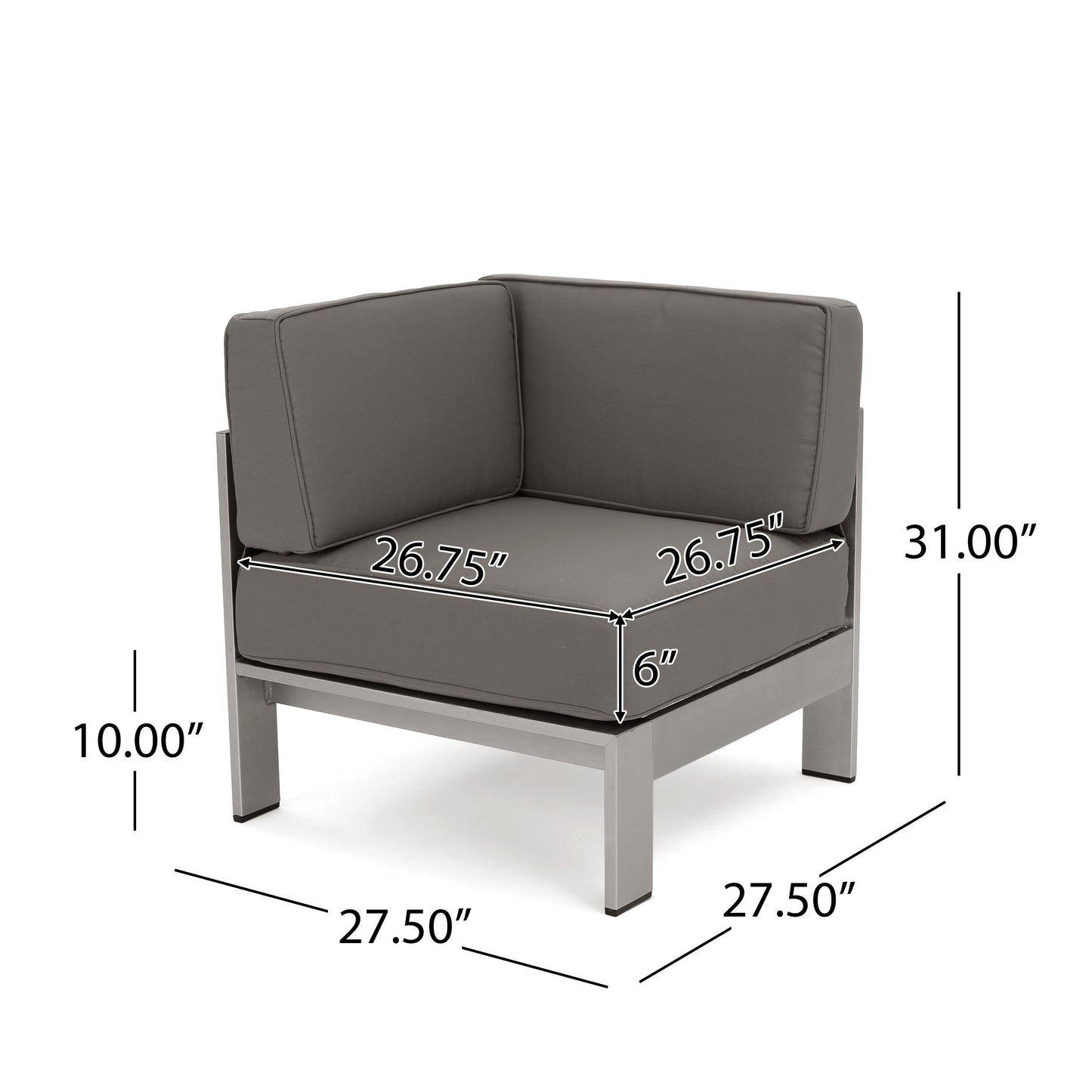Cape Coral Outdoor 5-Seater V-Shape Aluminum Sectional Sofa Set with Ottoman by Christopher Knight Home