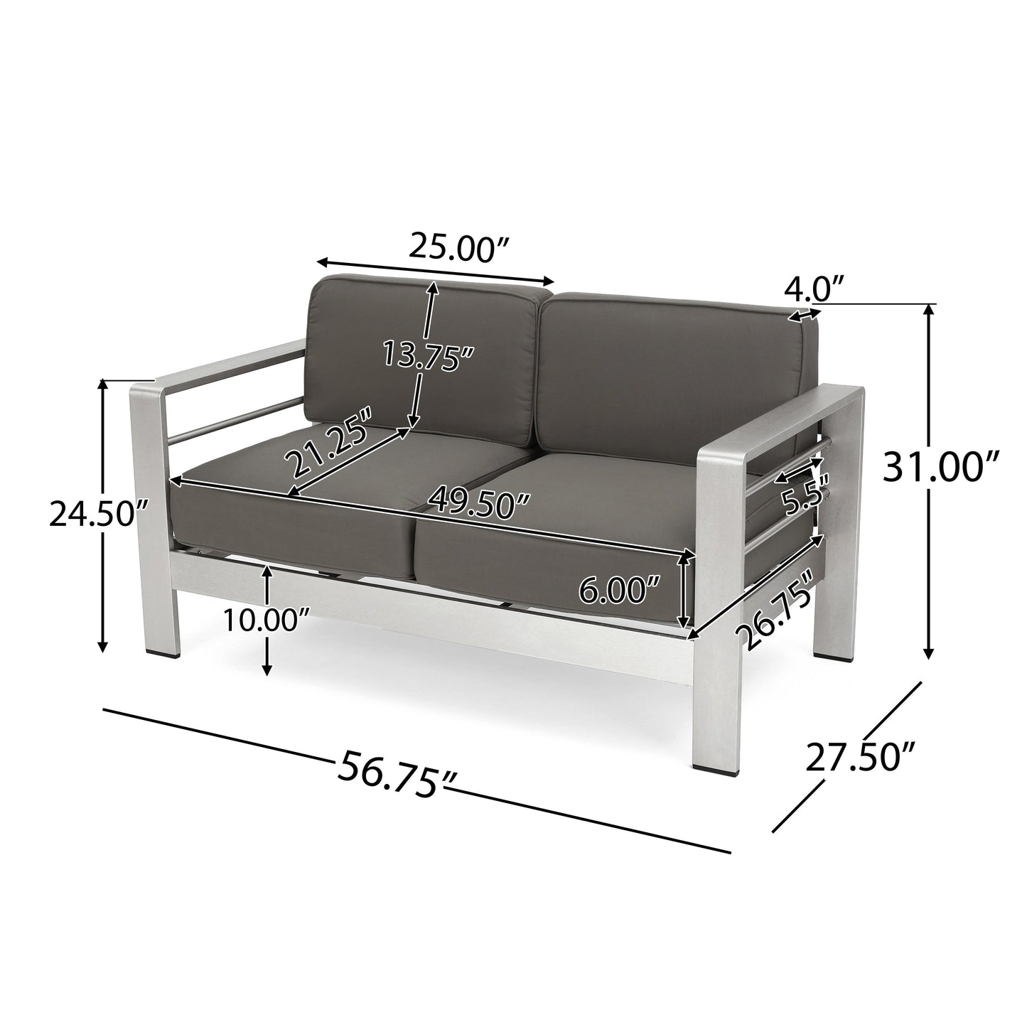 Cape Coral Outdoor 7-Seater Aluminum Patio Sofa Set with Coffee Table by Christopher Knight Home