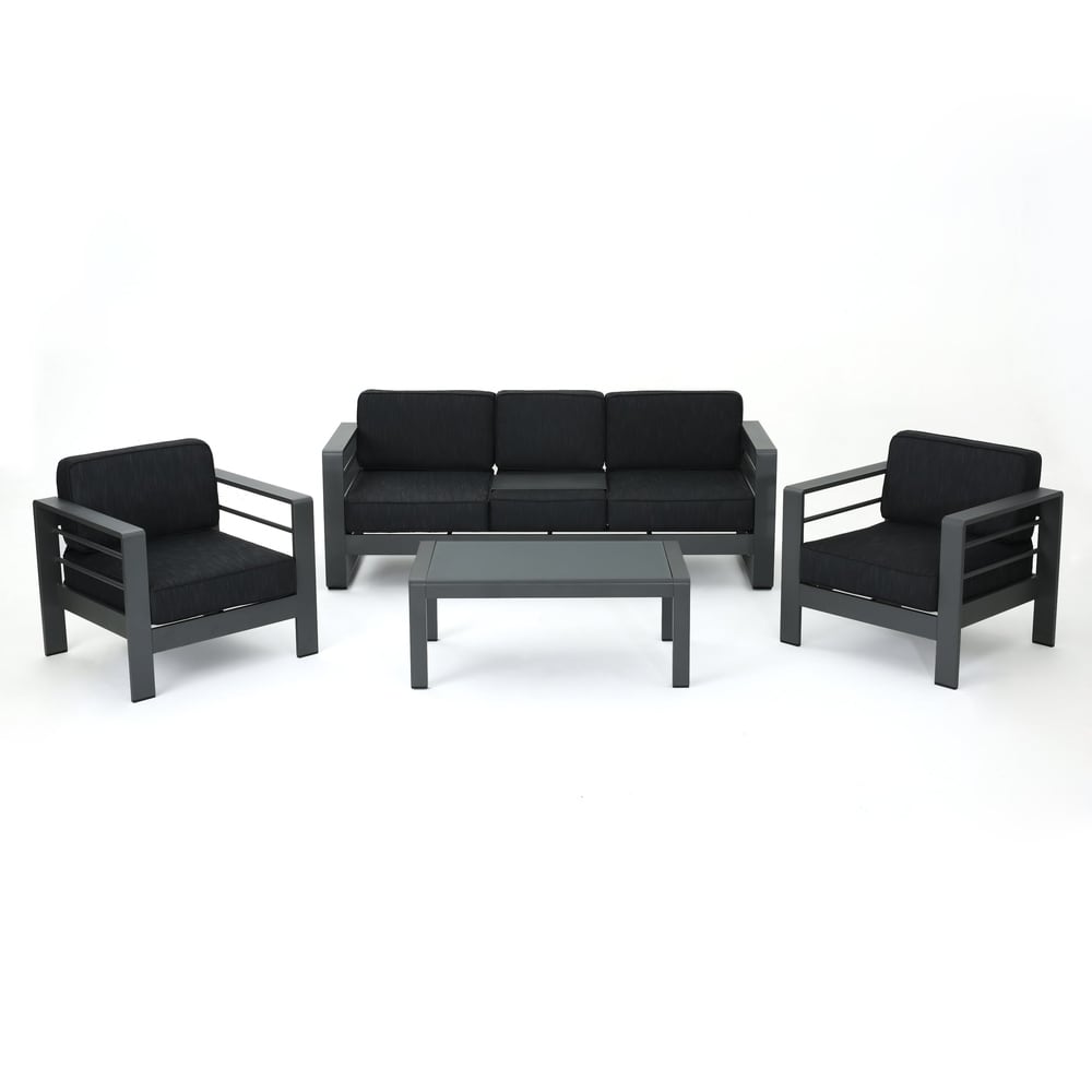 Cape Coral Outdoor Aluminum Tempered Glass 4-piece Sofa Chat Set with Cushions by Christopher Knight Home