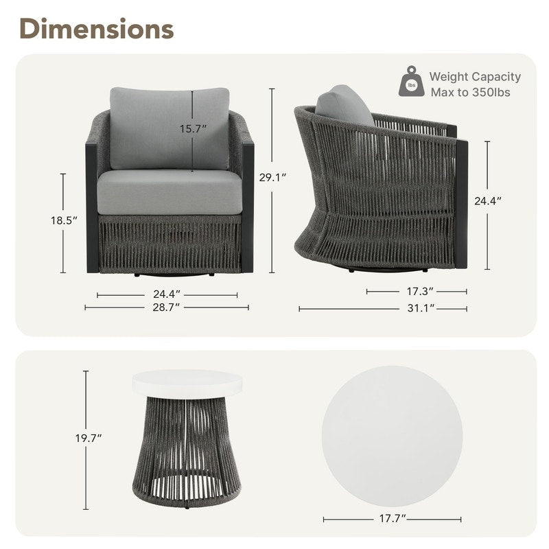 Carlos Outdoor Patio Furniture Bistro Set Swivel Chair