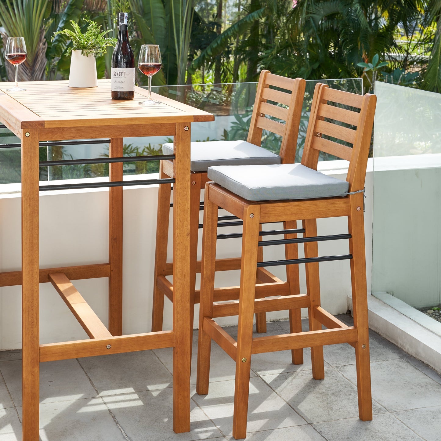 Carlton Honey Patio Wood Counter-Height Bar Table and Chairs