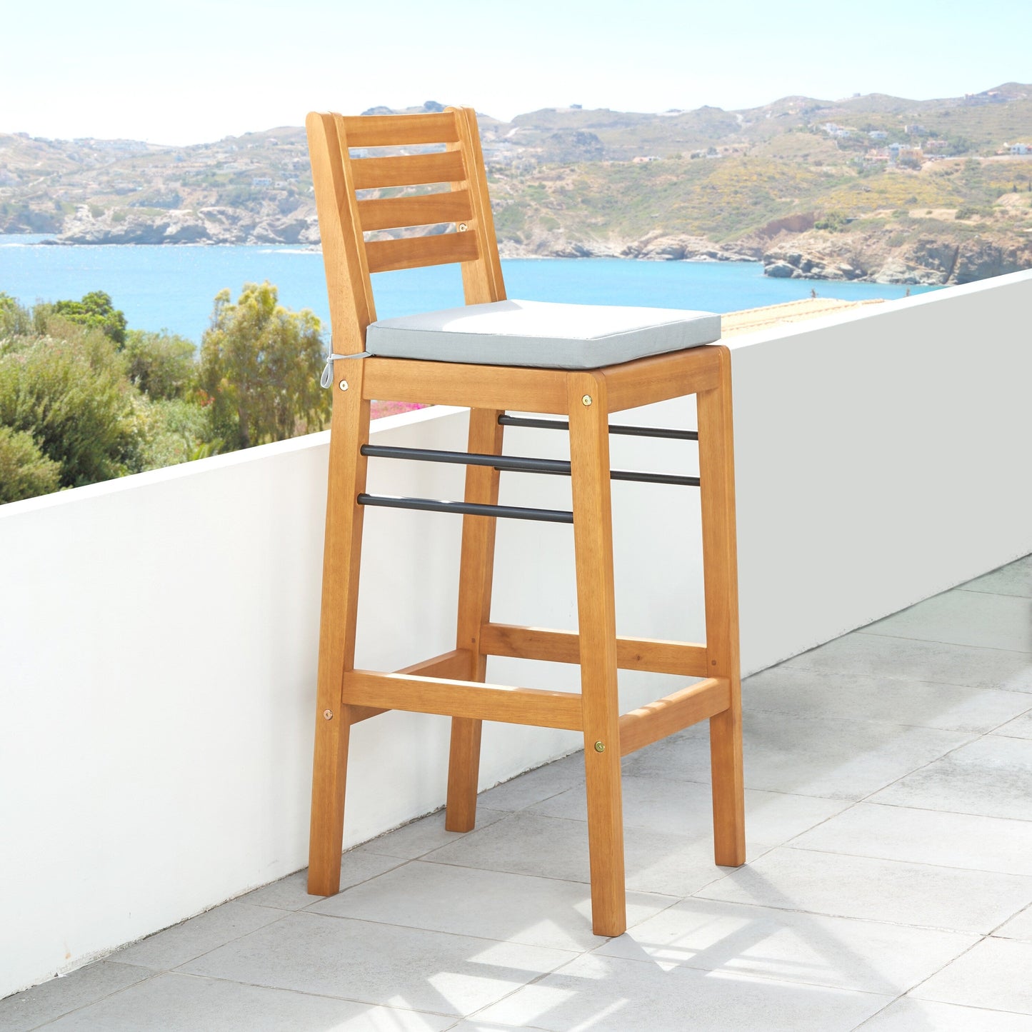 Carlton Honey Patio Wood Counter-Height Bar Table and Chairs