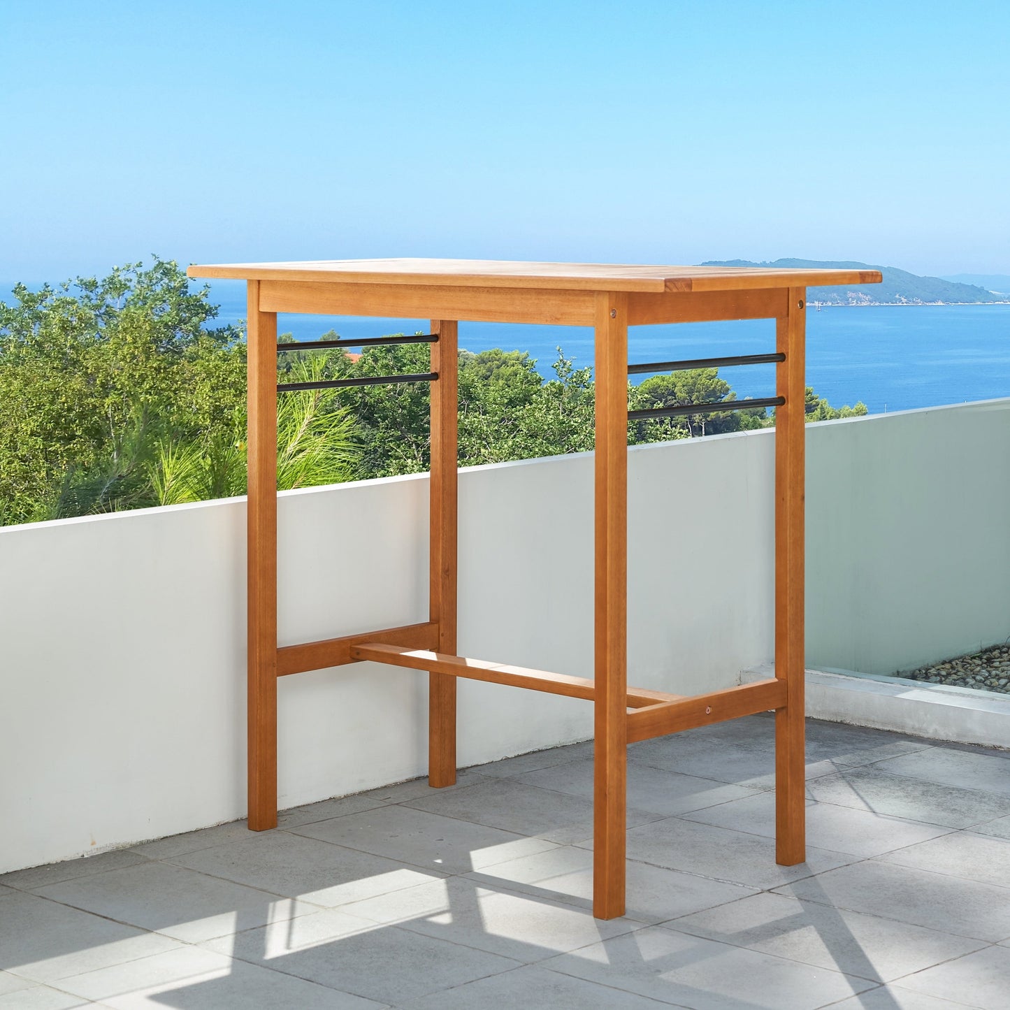 Carlton Honey Patio Wood Counter-Height Bar Table and Chairs