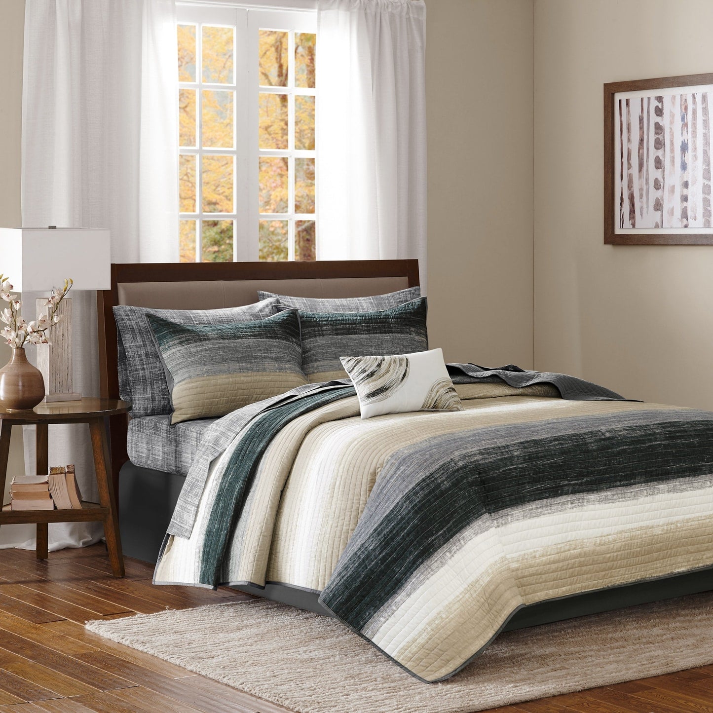 Madison Park Essentials Barret Quilt Set with Cotton Bed Sheets