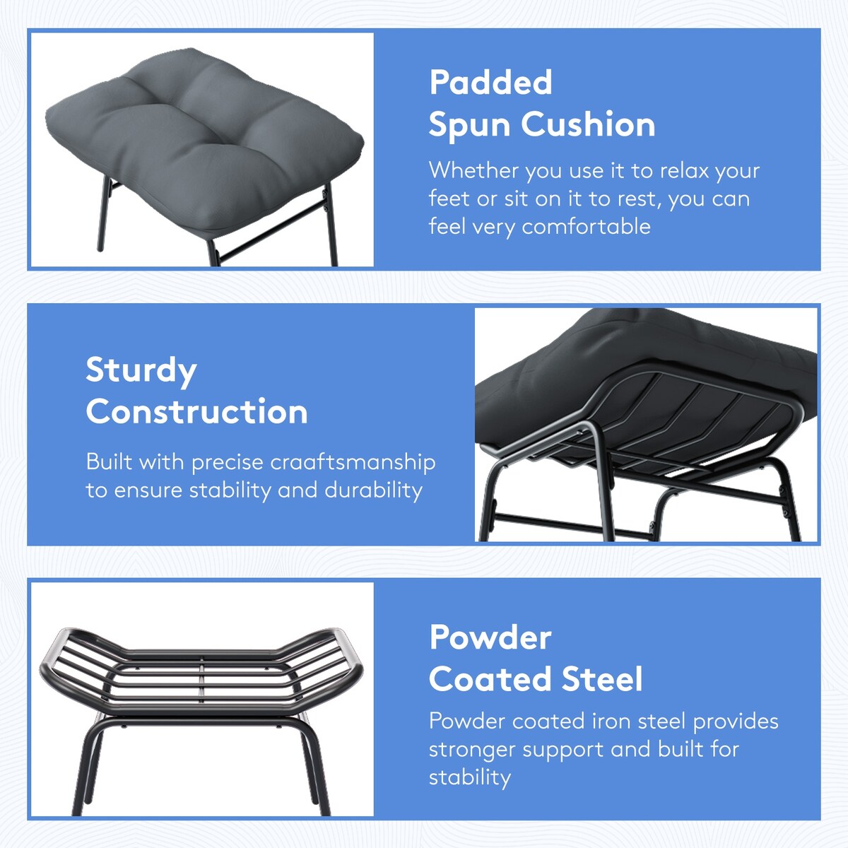 Metal Frame Chair and Footrest Set with Detachable Cushions – Outdoor Comfort and Durability