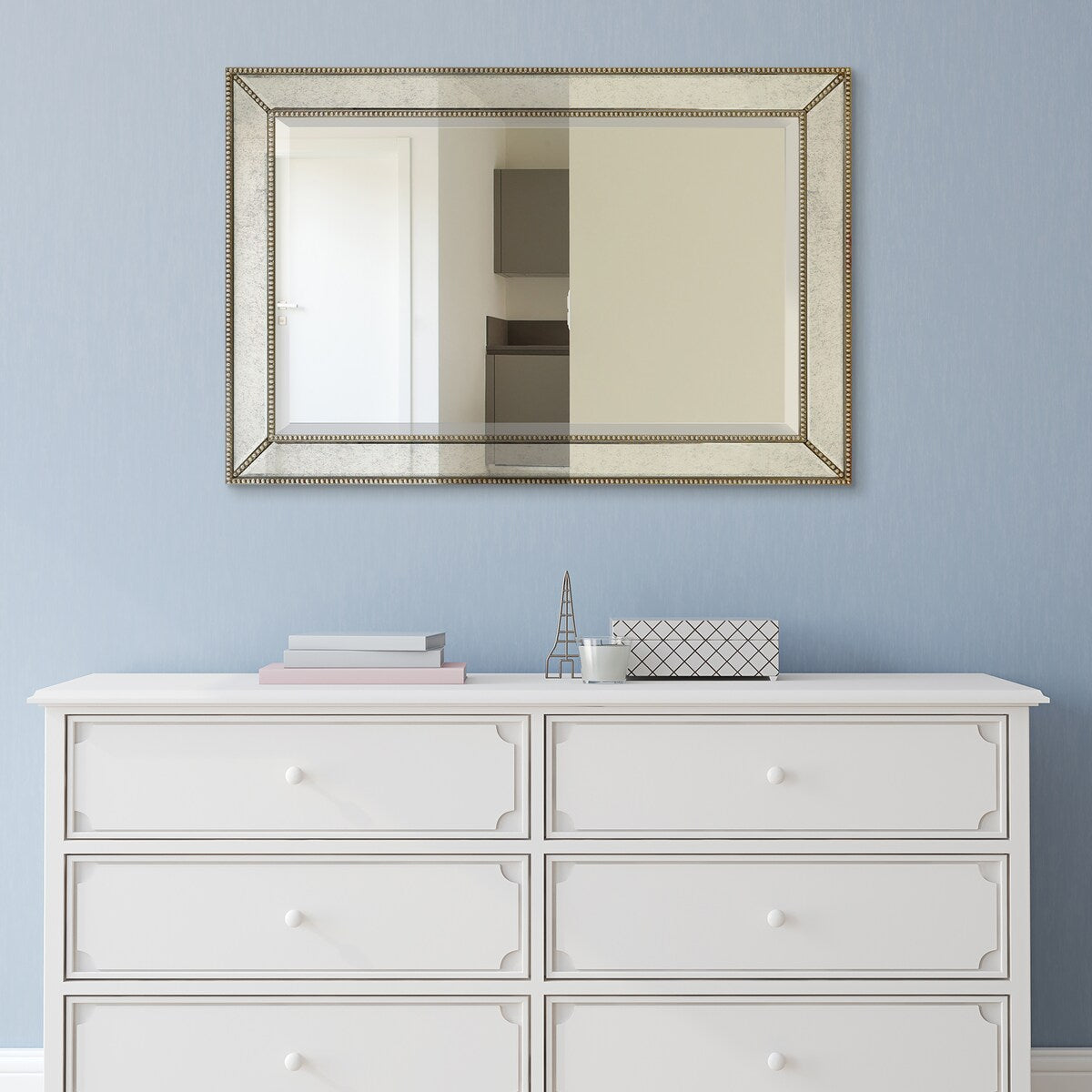 Champagne Bead Beveled Rectangular Wall Mirror - Clear