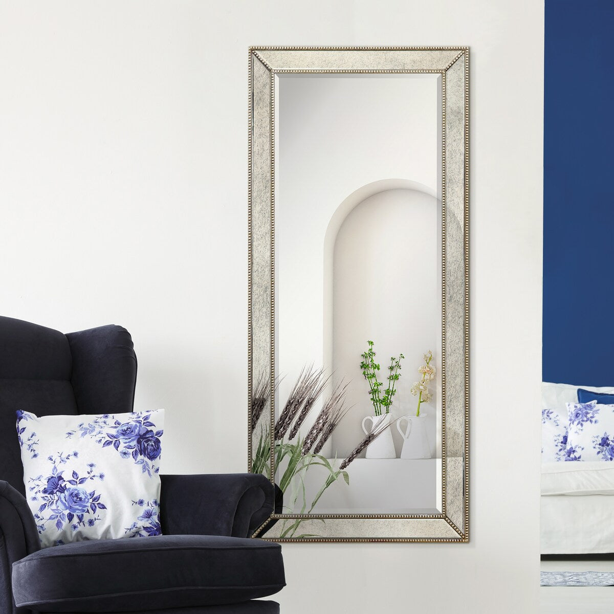 Champagne Bead Beveled Rectangular Wall Mirror - Clear