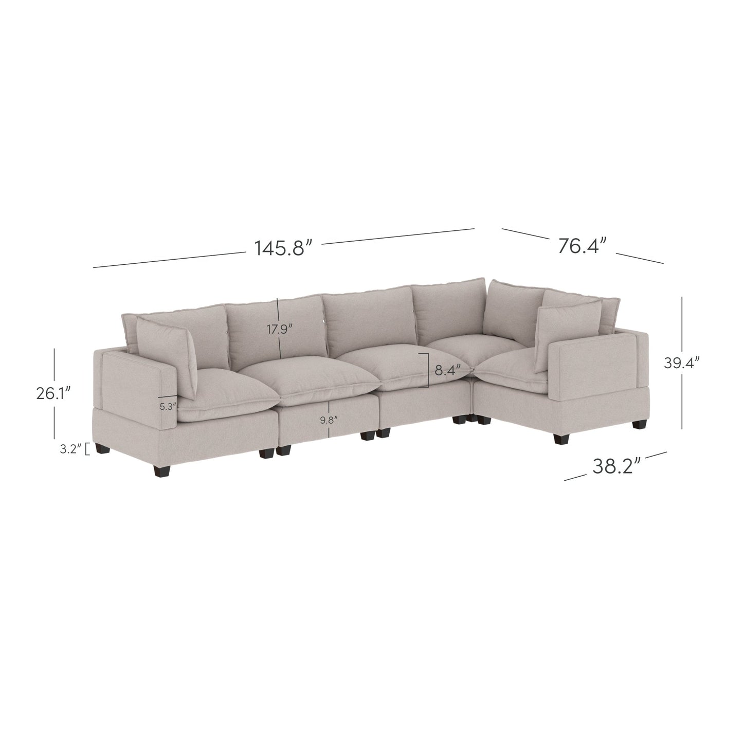 Chelsea Modern Cloud Modular Upholstered Sofa with Deep Seat and Plush Cushions