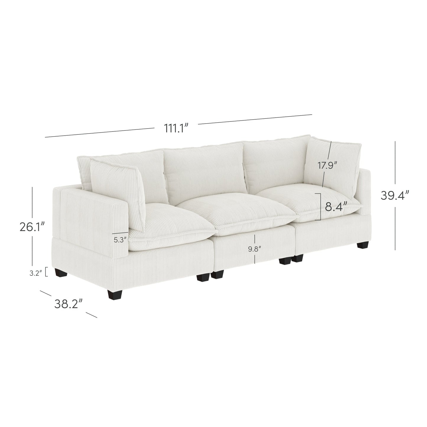 Chelsea Modern Cloud Modular Upholstered Sofa with Deep Seat and Plush Cushions