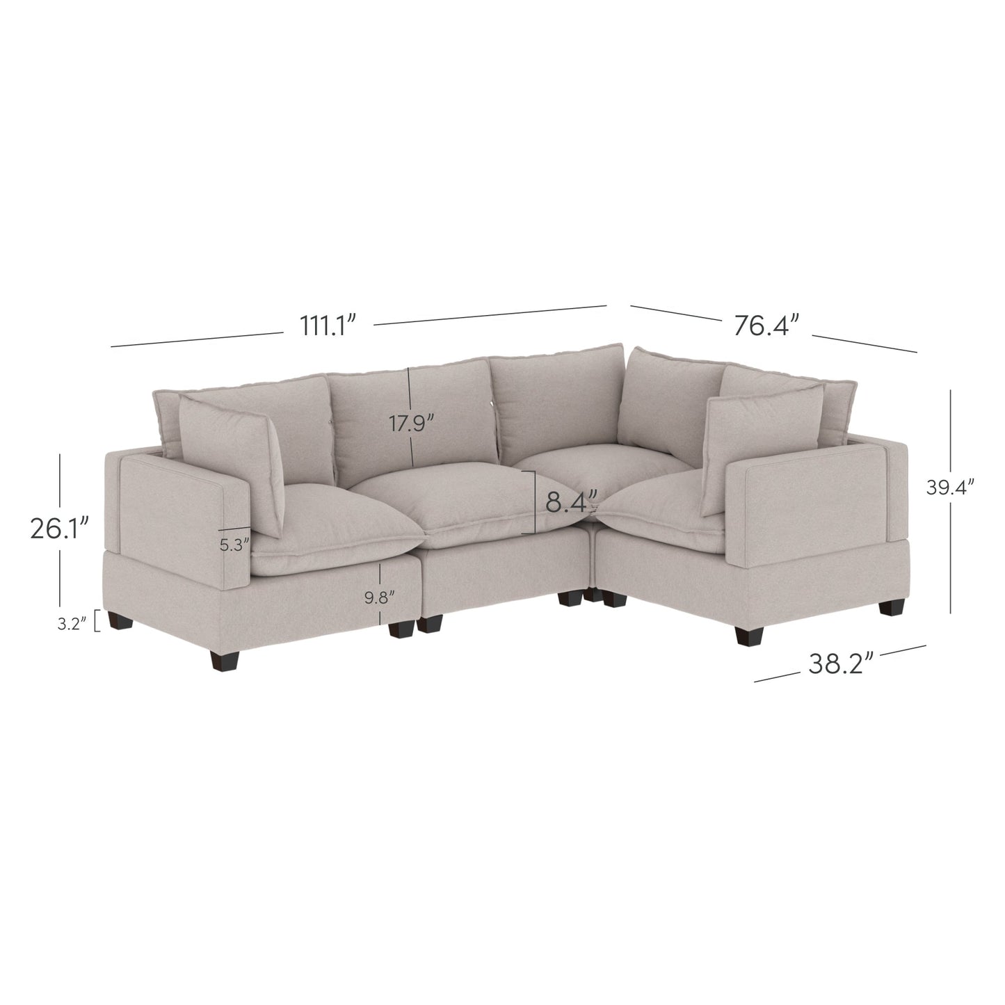 Chelsea Modern Cloud Modular Upholstered Sofa with Deep Seat and Plush Cushions