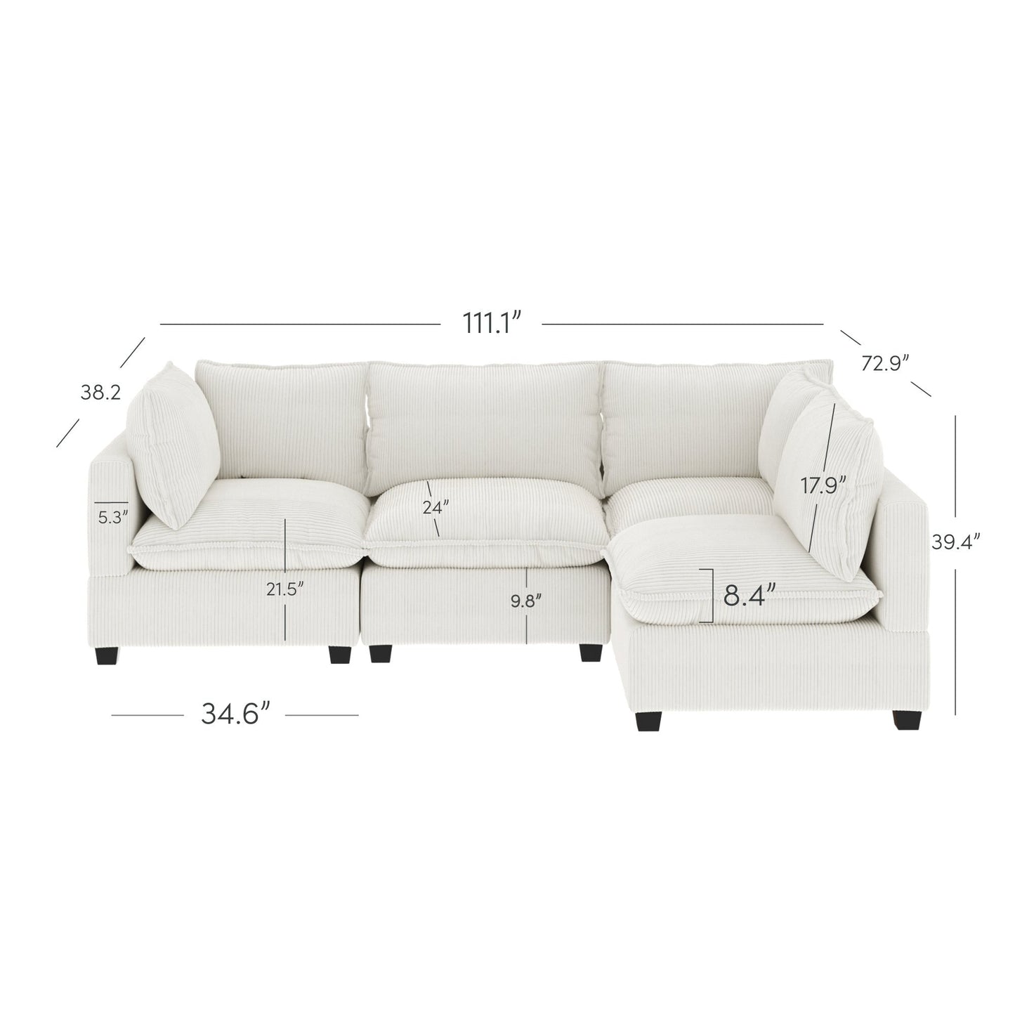 Chelsea Modern Cloud Modular Upholstered Sofa with Deep Seat and Plush Cushions