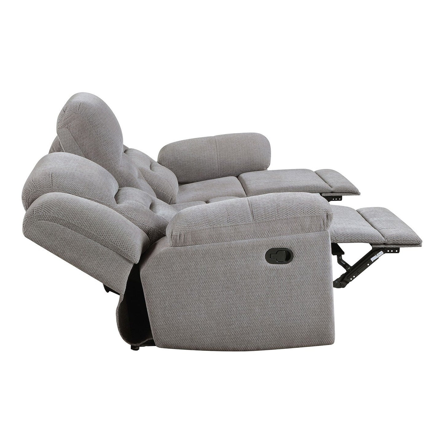 Chenille Upholstered Manual Reclining Sofa with Pillow-top Arm in Grey