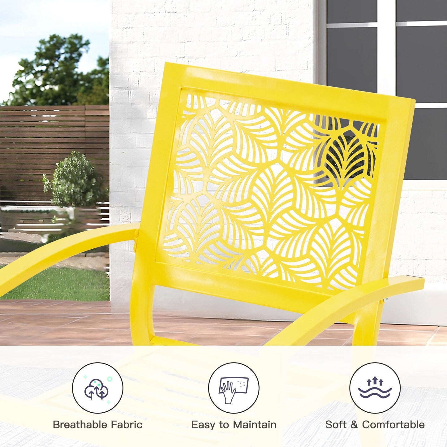 Outdoor Patio Set, Weatherproof Iron Bistro Table & Chairs, Floral Back Design, Space-Saving(Green/ Blue/ Yellow/ Black)