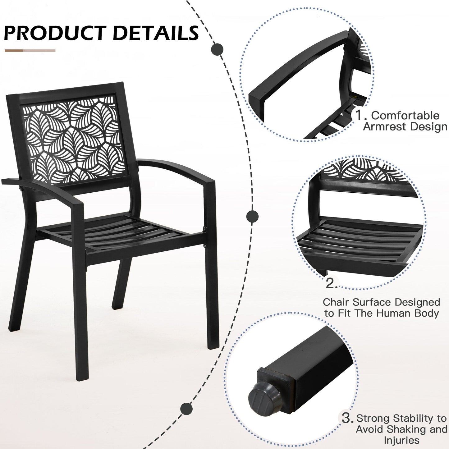Outdoor Patio Set, Weatherproof Iron Bistro Table & Chairs, Floral Back Design, Space-Saving(Green/ Blue/ Yellow/ Black)